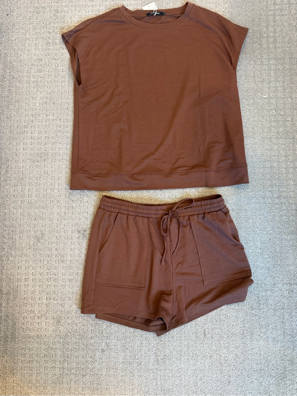 Women's Brown Athletic Drawstring Shorts & Top